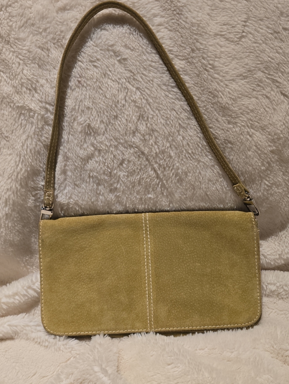 Wilsons Leather Chartreuse Green Suede Shoulder Bag
